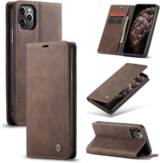 for iPhone 11 Pro 5.8-Inch Case, Flip Wallet Leather Case with Card Holder Magnetic Closure Shockproof Kickstand Protective Phone Cases Cover for iPhone 11 Pro, Coffee