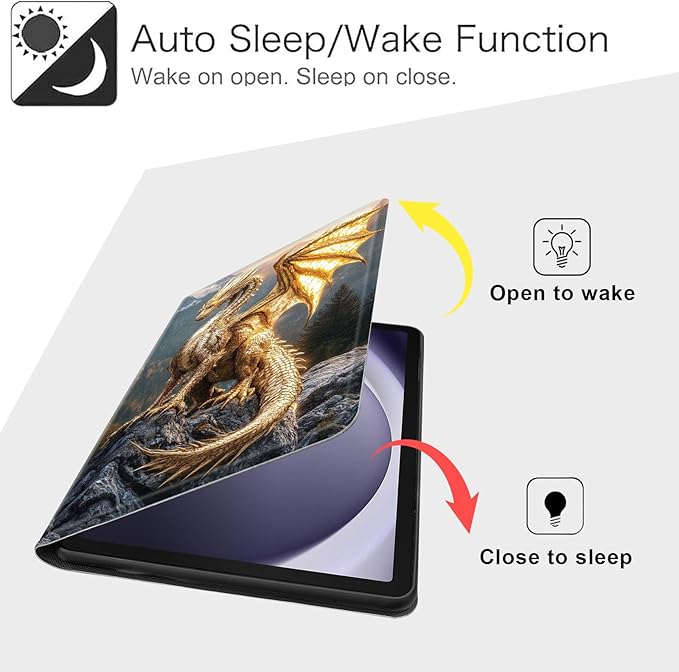 Case for Samsung Galaxy Tab A9 8.7-Inch 2023, Slim PU Leather Stand Cover with Auto Wake/Sleep, Multi-Angle Viewing & Shockproof, Golden Dragon