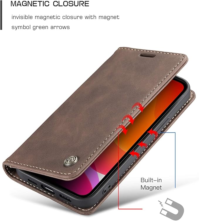 for iPhone 12 Mini Case 5.4", Flip Wallet Leather Case with Card Holder Magnetic Closure Shockproof Kickstand Protective Phone Cases Cover for iPhone 12 Mini,Coffee