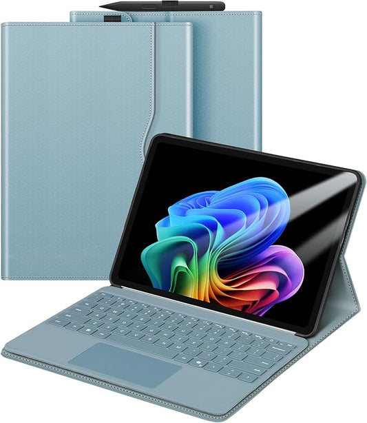 Fintie Protective Case for Microsoft Surface Pro 12 Inch (2025), Multi-Angle Viewing Portfolio Business TPU Back Cover with Pocket & Stylus Holder, Compatible with Type Cover Keyboard (Ocean Blue)