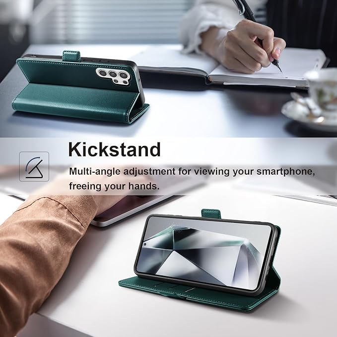 Wallet Flip Case for Samsung Galaxy S25 Ultra 5G - [RFID Blocking] Luxury PU Leather Card Holder Magnetic Phone Cover with Kickstand,Shockproof Protective Case,Green