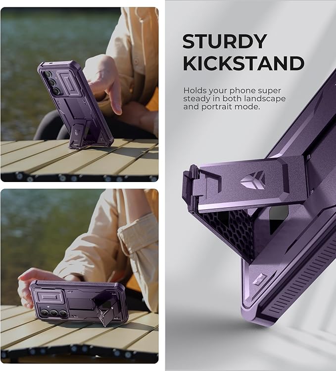 Dexnor for Samsung Galaxy S24 Plus Case with Built-in Slide Camera Cover & Screen Protector & Kickstand, Shockproof Rugged Case Full-Body Bumper Protective Cover for Galaxy S24 Plus (2024),Purple