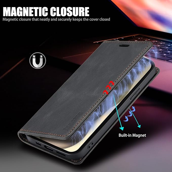 japezop iPhone 15 Pro Max 5G Wallet Case with [RFID Blocking],Card Holder Kickstand Magnetic,Leather Flip Case Wallet for iPhone 15 Pro Max 5G 6.7 Inch(Black)