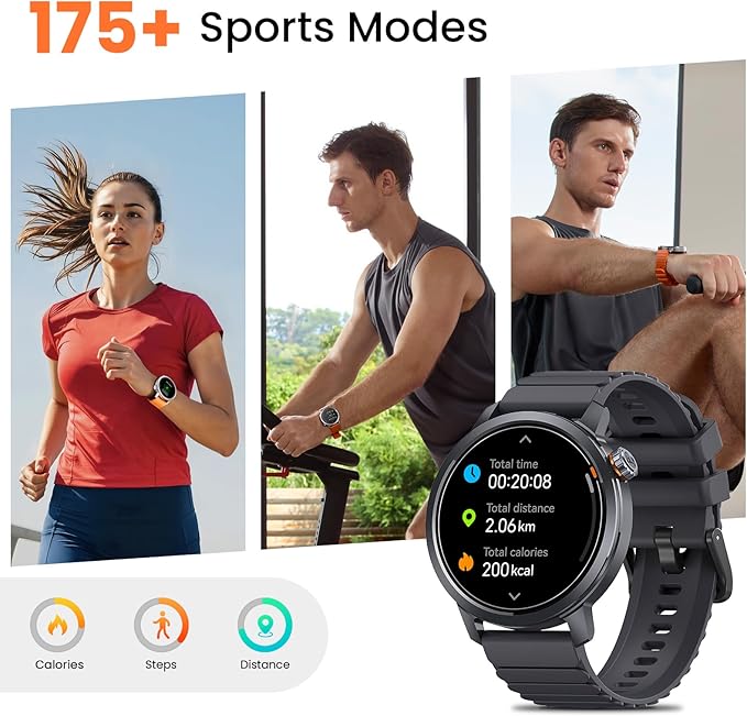 KOSPET Smart Watch for Men, 25 Days Battery, 1.43" AMOLED Smartwatch for iPhone&Android, IP68 Waterproof, 24/7 Heart Rate & Sleep Monitor, 170+ Sport Modes, Bluetooth Call (Answer/Make) Black