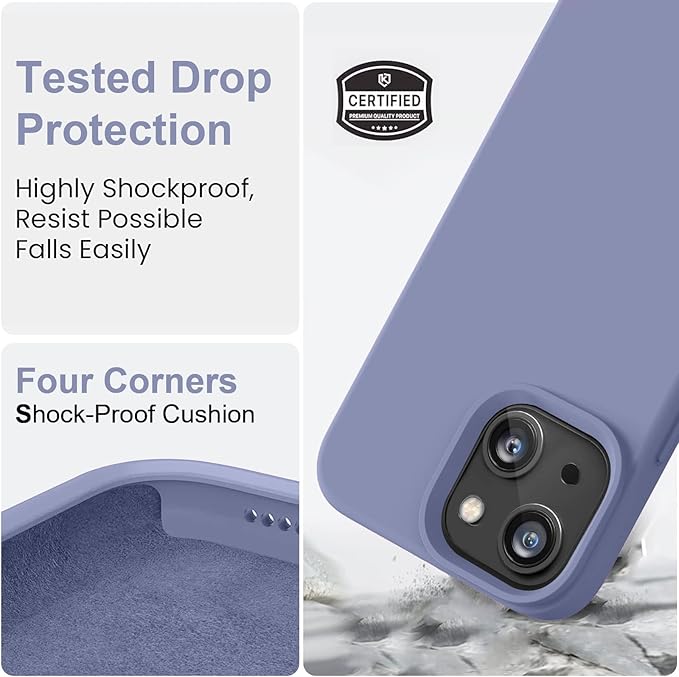 Vooii Compatible with iPhone 14 Case,[Silky Touch Premium Liquid Silicone] [Soft Anti-Scratch Microfiber Lining], Ultra Slim Shockproof Protective Case for iPhone 14 - Lavander Grey