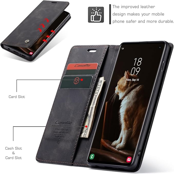 for Samsung Galaxy S10 Case, Flip Wallet Leather Case with Card Holder Magnetic Closure Shockproof Kickstand Protective Phone Cases Cover for Samsung S10,Black