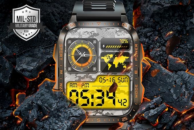 Military Smart Watch for Men with LED Flashlight/UV Light 3ATM Waterproof 1.96" Big Screen Rugged Tactical Smartwatch with Text and Call Fitness Tracker with HR/Sleep Monitor for iPhone Android
