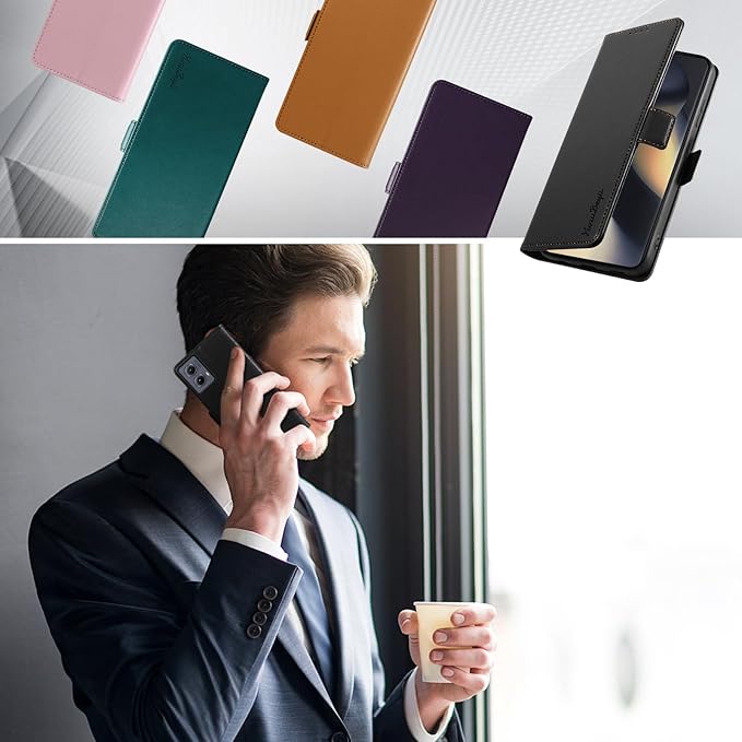 Wallet Flip Case for Motorola Edge (2024) - [RFID Blocking] Luxury PU Leather Card Holder Magnetic Phone Cover with Kickstand,Shockproof Protective Case,Black