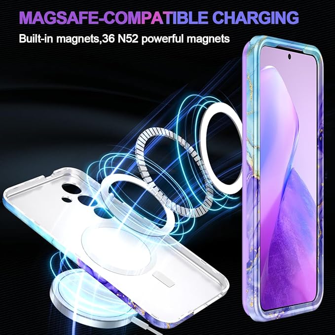 Casetego for Galaxy S25 Plus Case,Compatible with MagSafe,[Military Grade Drop Test] Full Body Protection Slim Shockproof Rugged Marble Women Case for Samsung Galaxy S25 Plus 6.7 inch,Cobalt Violet