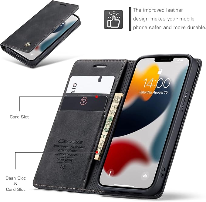 for iPhone 13 Mini Case 5.4", Flip Wallet Leather Case with Card Holder Magnetic Closure Shockproof Kickstand Protective Phone Cases Cover for iPhone 13 Mini,Black