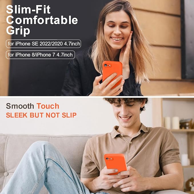 Vooii for iPhone SE Case 2022/3rd/2020,iPhone 8/7 Case, Upgraded Liquid Silicone with [Flat Edges] [Camera Protection] [Soft Anti-Scratch Microfiber Lining] Phone Case for iPhone SE - Neon Orange