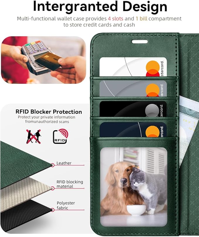 OCASE Compatible with Galaxy S25 Edge Wallet Case, PU Leather Flip Folio Case with Card Holders RFID Blocking Kickstand [Shockproof TPU Inner Shell] Protective Phone Cover 2025, Blackish Green