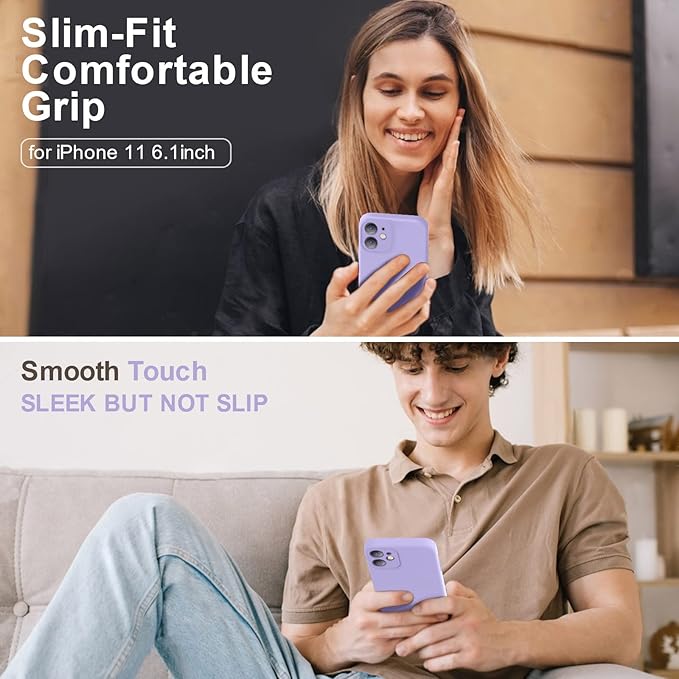 Vooii Compatible with iPhone 11 Case, Upgraded Liquid Silicone with [Flat Edges] [Camera Protection] [Soft Anti-Scratch Microfiber Lining] Phone Case for iPhone 11 6.1 inch - Light Purple