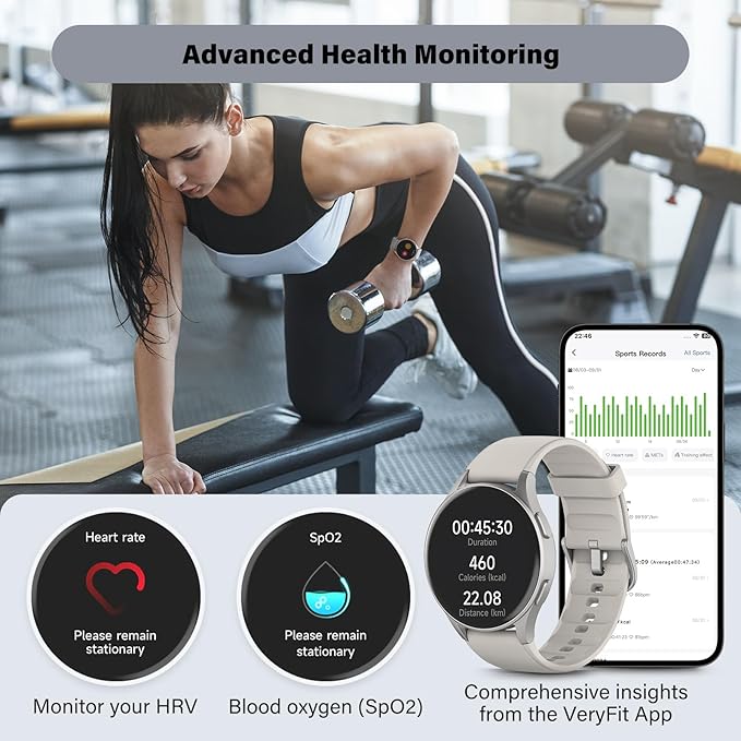 Smart Watch for Women, Built-in Alexa, GPS, HRV, VO2 Max, Blood Oxygen, Sleep & Stress Monitor, BT Calling, Compass, Altimeter, 1.32" AMOLED, Fitness & Women’s Health, Waterproof, iPhone Compatible