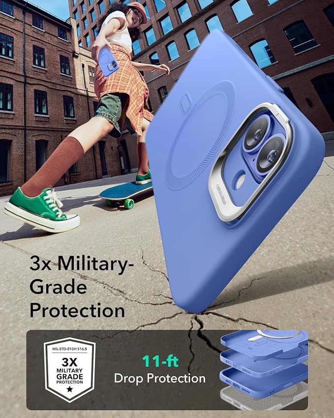 ESR for iPhone 16 Case, Camera Control Button Silicone Case with Stand, Compatible with MagSafe, Built-in Camera Stash Stand, Magnetic Phone Case, Cloud Series, Ultramarine