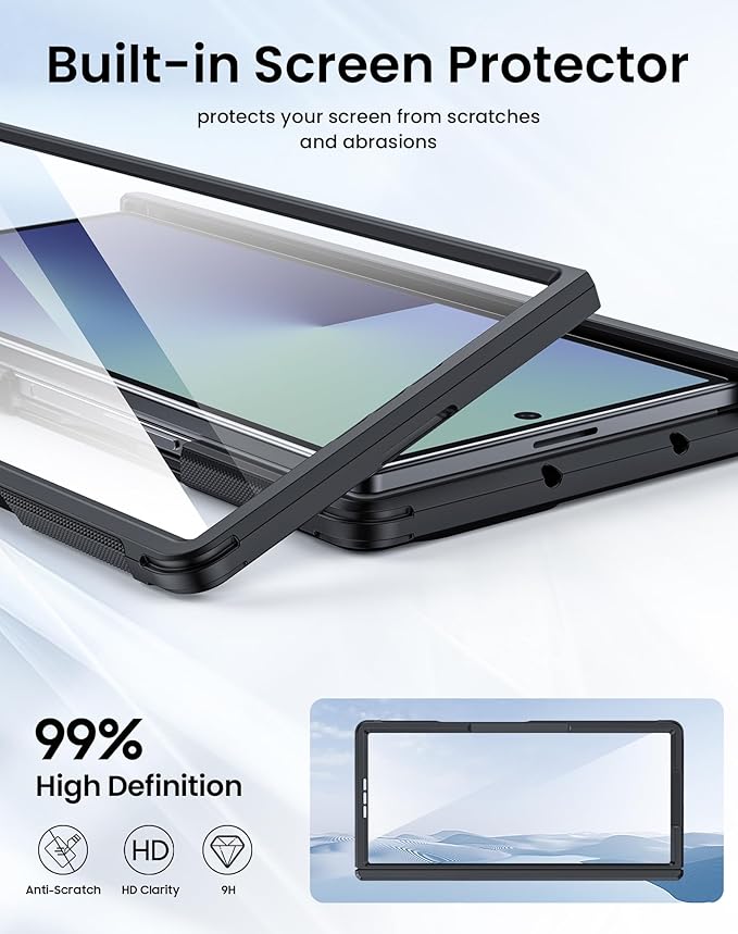 for Galaxy Z Fold 7 Case, Built-in Hidden Kickstand & HD Screen Protector & Hinge Protection, Slim Shockproof Military Grade Drop Protective Phone Case for Samsung Z Fold 7 (Black)