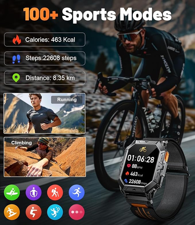 LIGE Military Smart Watches for Men(Answer/Make Calls),100-Day Battery Life,2.13" AMOLED Outdoor Sports Smartwatch with Compass,Heart Rate/Sleep Monitor Fitness Tracker for Android iOS,Nylon