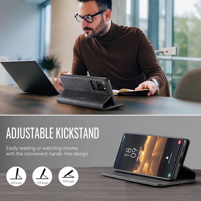 Wallet Case for Samsung Galaxy S20 Ultra Leather Wallet Flip Cover with Card Holder, Kickstand, Magnetic Closure, RFID Blocking TPU Shockproof Phone Case Compatible with S20 Ultra, Black