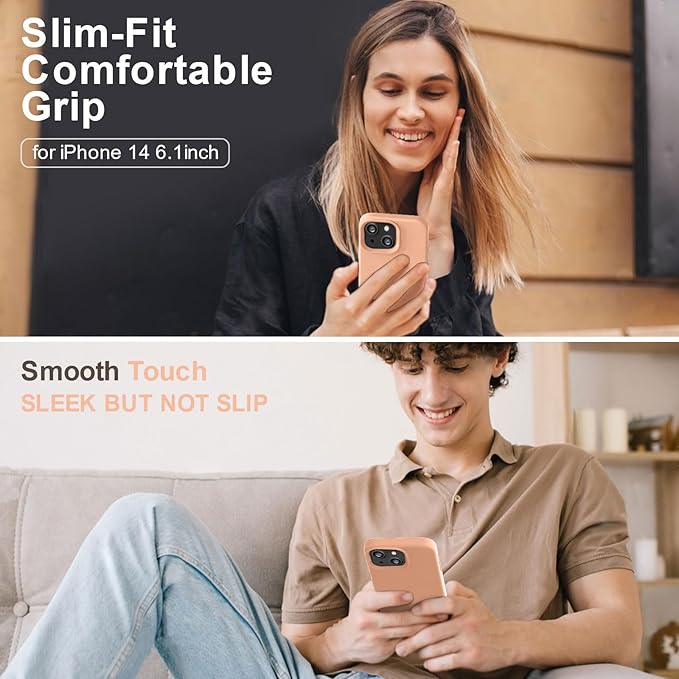 Vooii Compatible with iPhone 14 Case,[Silky Touch Premium Liquid Silicone] [Soft Anti-Scratch Microfiber Lining], Ultra Slim Shockproof Protective Case for iPhone 14 - Cantaloupe