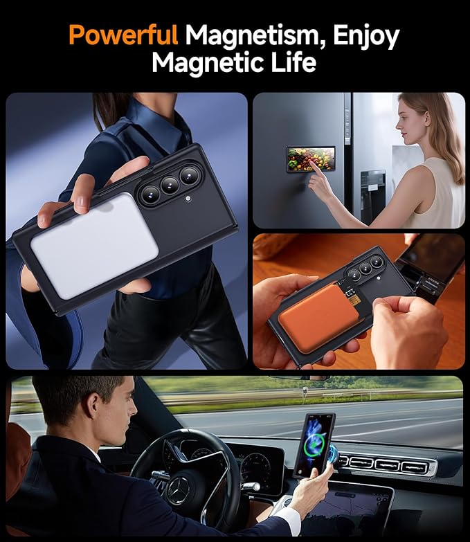 Magnetic for Samsung Galaxy-Z-Fold-7 Case: Fit for Magsafe & Built-in Hinge Protection & Screen Protector [Anti-Scratch] Shockproof Translucent Matte Phone Cover for ZFold 7 5G 2025(Black)