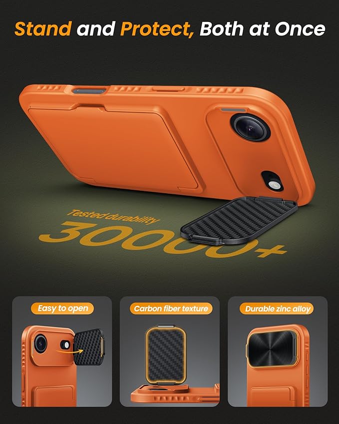 for iPhone Air Case with Credit Card Holder, Built-in Camera Cover Stand, Silicone Bumper Raised Edge Multifunctional Wallet Full Body Protective Phone Cover Case for iPhone Air 2025, Orange