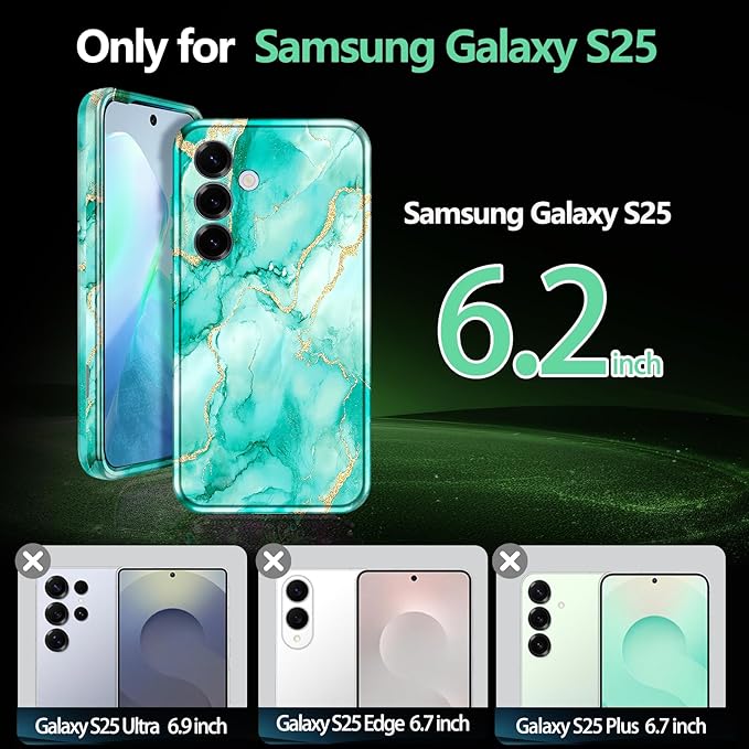 Casetego for Galaxy S25 Case,Compatible with MagSafe,[Military Grade Drop Test] Full Body Protection Slim Shockproof Rugged Marble Women Case for Samsung Galaxy S25 6.2 inch,Turquoise