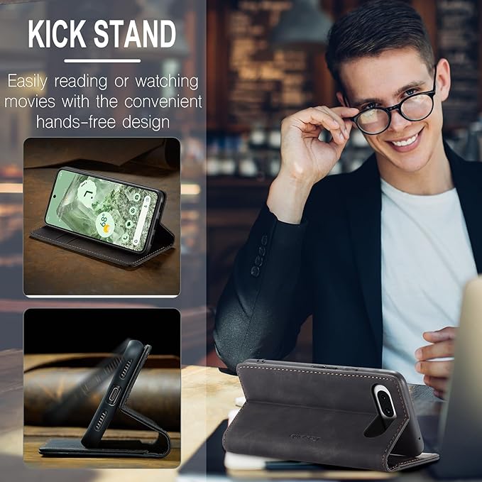 for Google Pixel 8A Case, Flip Wallet Leather Case with Card Holder Magnetic Closure Shockproof Kickstand Protective Phone Cases Cover for Pixel 8A, Black