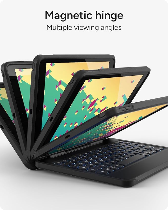 ZAGG Rugged Book Detachable Case and Magnetic-Hinged Keyboard for iPad Air, iPad Air 2, iPad 9.7, iPad 9.7 Pro - Multi-Device Bluetooth Pairing, Backlit Keyboard - USB-C to USB-C Cable Included, Black