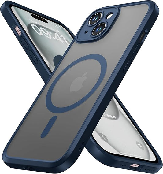 ImpactStrong Magnetic Guard Designed for iPhone 15 Case [Camera Protection] [Military Grade Drop Tested] [Compatible with MagSafe] Slim Translucent Matte Phone Case (6.1") - Navy Blue