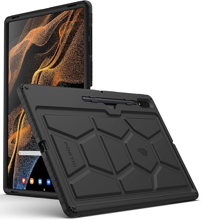 Poetic TurtleSkin Case Designed for Samsung Galaxy Tab S8 Ultra Case 14.6 Inch 2022, Heavy Duty Shockproof Rugged Kids Friendly Drop Protection Silicone Cover Case, Black