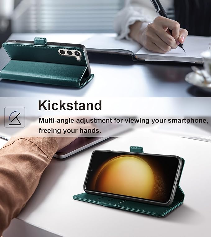 Wallet Flip Case for Samsung Galaxy S23 5G - [RFID Blocking] Luxury PU Leather Card Holder Magnetic Phone Cover with Kickstand,Shockproof Protective Case,Green