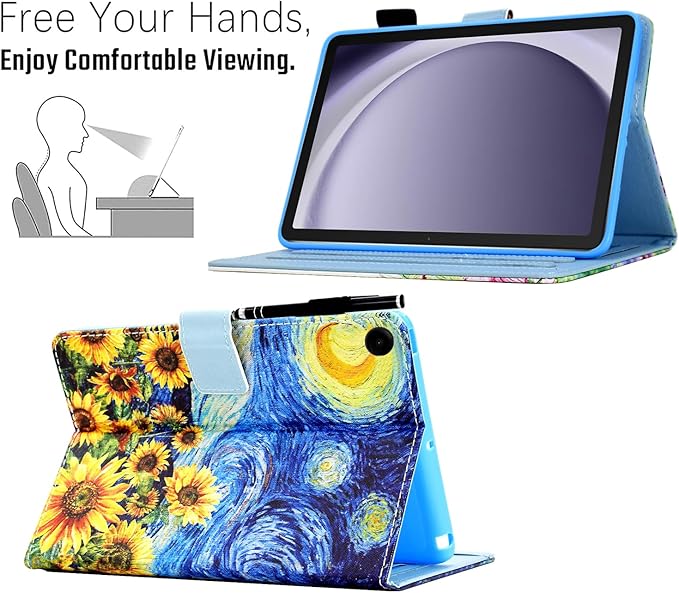 KEROM Case for Samsung Galaxy Tab A9+ Plus 11 Inch 2024 2023 (SM-X210/X216/X218), Slim PU Leather Stand Case Protective Cover for Galaxy Tab A9+/A9 Plus Tablet, Auto Wake/Sleep - Starry Sky