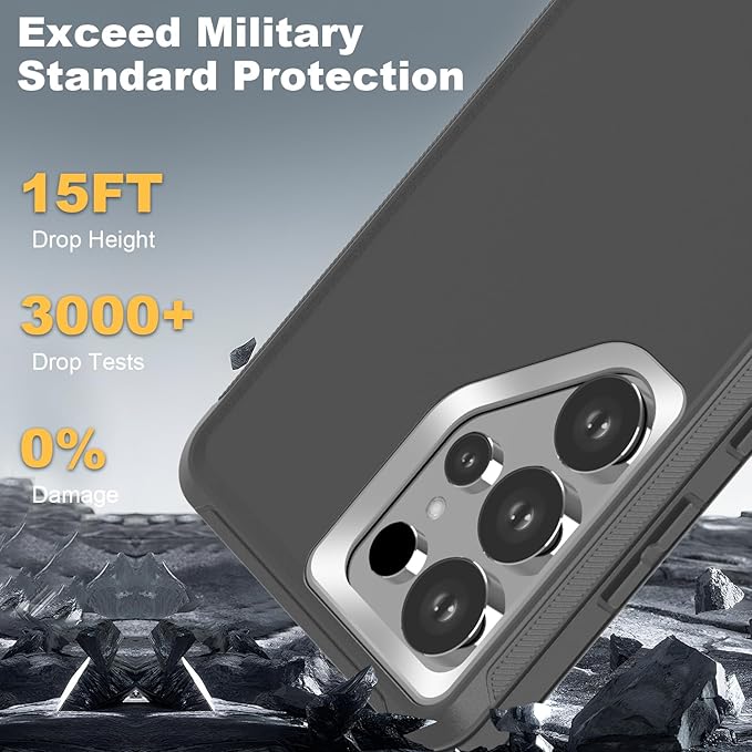 Designed for Samsung Galaxy S25 Ultra Case [with Privacy Screen Protector] 3-Layer Full Body Protection Rugged Shockproof Heavy Duty Phone Case Cover, Black/Grey