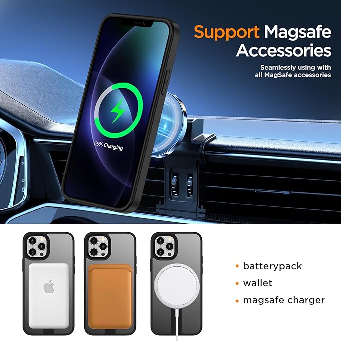 for iPhone 14 Pro Case with Kickstand, Compatible with MagSafe, [Invisible Stand] Anti-Slip Shockproof Military-Grade Protection, Magnetic Translucent Phone Case for iPhone 14Pro (Black)