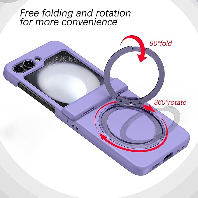 Magnetic Case for Samsung Galaxy Z Flip 5 Compatible with Magsafe, Built-in Kickstand & TPU Hinge Protection Flip 5 Case, Matte PC Cover Ultra Shockproof Phone Case for Z Flip5 (Light Purple)