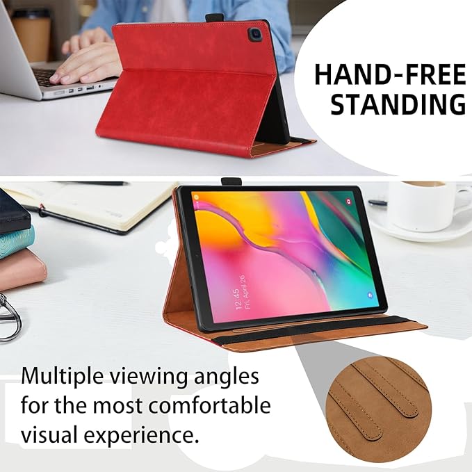 Case for Samsung Galaxy Tab A 10.1 2019 (SM-T510/T515) Bussiness Premium Slim PU Leather Stand Folding Folio Cover for Galaxy Tab A 10.1 Inch Tablet SM-T510/T515 2019 Modle Shell Cover-Red