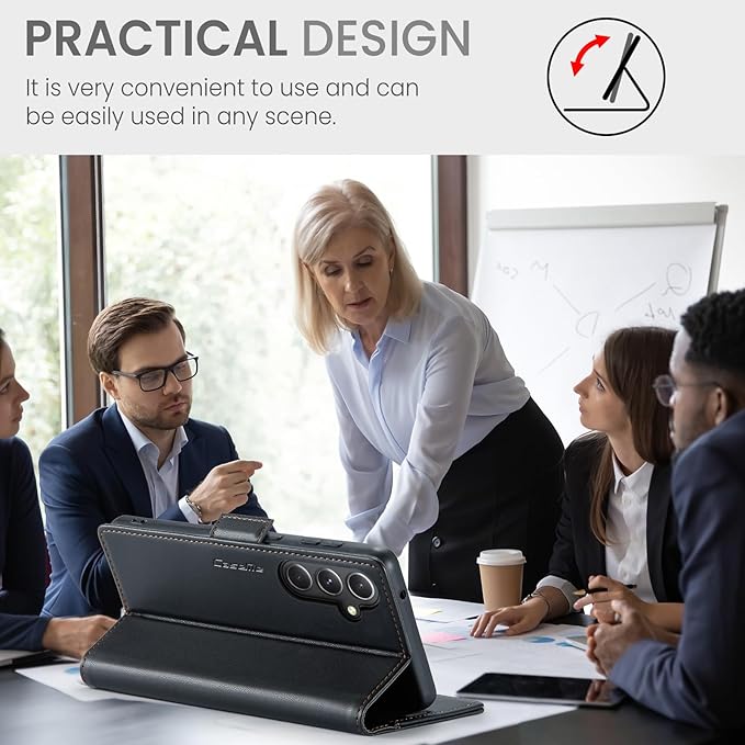 AUPAI for Samsung Galaxy S23 FE Wallet Case with Credit Card Holder, PU Leather RFID Blocking Folio Flip Kickstand Magnetic Clasp Protective Phone Cover for Women Men Black