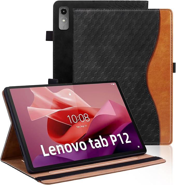 Case for Lenovo Tab P12 12.7 inch (TB370FU),Retro Folio Shell for Lenovo Xiaoxin Pad Pro 12.7 inch Multi-Angle Stand Cover PU Leather with Card Pocket,Black