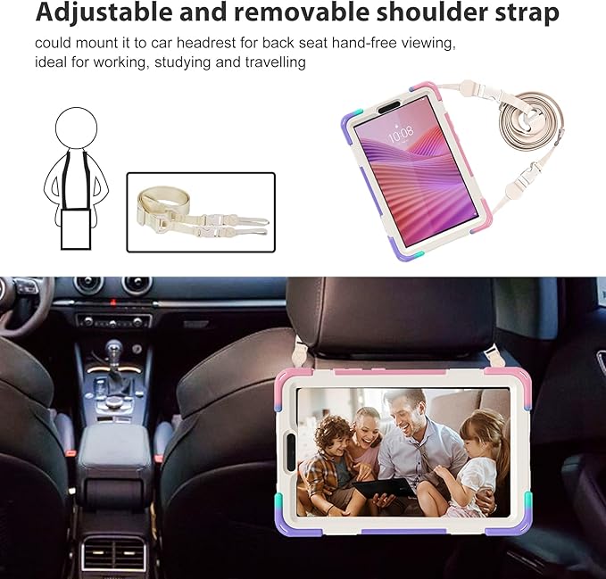 ProCase Rugged Case for Lenovo Tab One/K9 8.7 Inch 2025, Heavy Duty Shockproof Rugged Protective Cover Rotating Kickstand with Handle Holder Shoulder Strap for Lenovo Tab One/K9 -Colorful