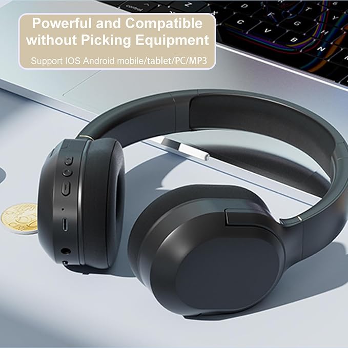 Wireless Active Noise Cancelling Headphones, Comfortable Protein Ear Pads, Built-in Mic, 30H Playtime, Bluetooth 5.3, Over Ear Deep Bass Lightweight Headset for Travel, Home, Office(Black)