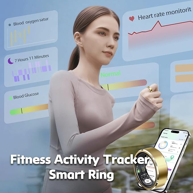 Smart Ring for Women Men,IP68 Waterproof Wearable Fitness Tracker with Sleep Tracking Heart Rate Healthy Monitor Ring Activity Monitoring Steps for iOS Android