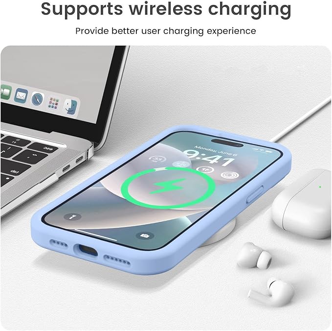 Vooii Compatible with iPhone 15 Pro Case, Upgrade Defender Liquid Silicone, [Camera Protection] [Soft Anti-Scratch Microfiber Lining] Shockproof Phone Case for iPhone 15 Pro 6.1 inch - Light Blue