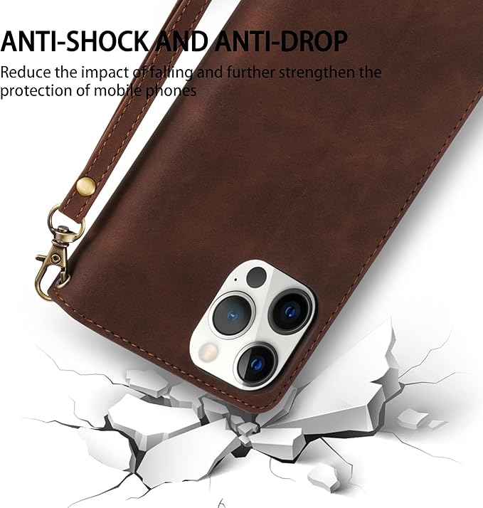 ZZXX for iPhone 14 Pro Max Case Wallet with [RFID Blocking] Card Slot Soft PU Leather Zipper Flip Folio with Wrist Strap Kickstand Protective Cover for iPhone 14 Pro Max Wallet Case(Coffee-6.7 inch)