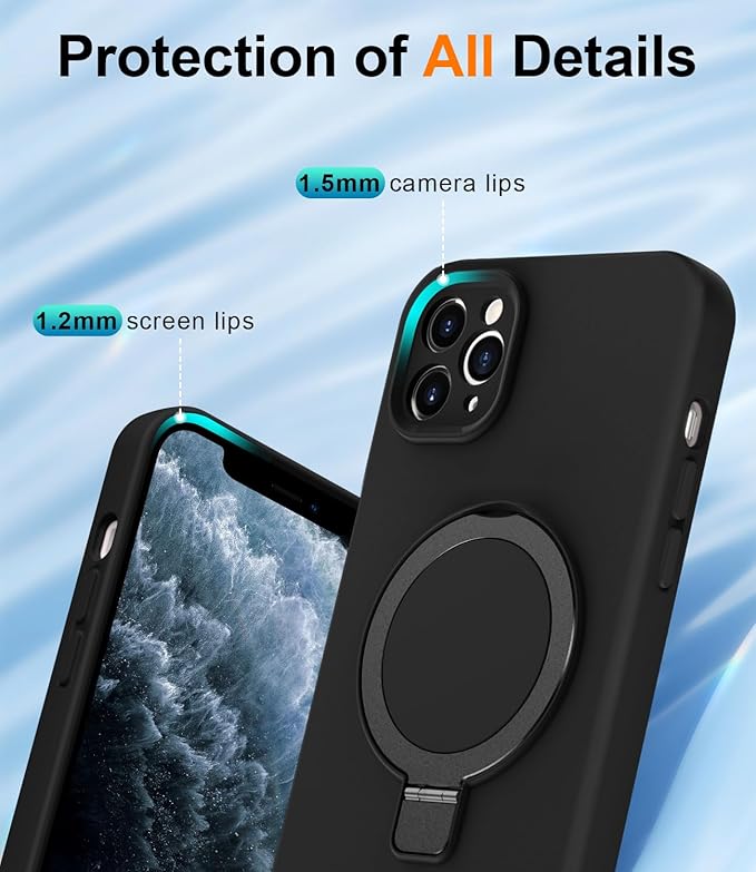 ZHK Liquid Silicone Designed for iPhone 12 pro max Case with Magnet Stand, [Precise Camera Lens Protection][Mil-Grade Drop Shockproof][Soft Anti-Scratch Microfiber Lining] Slim Fit Cover, Black