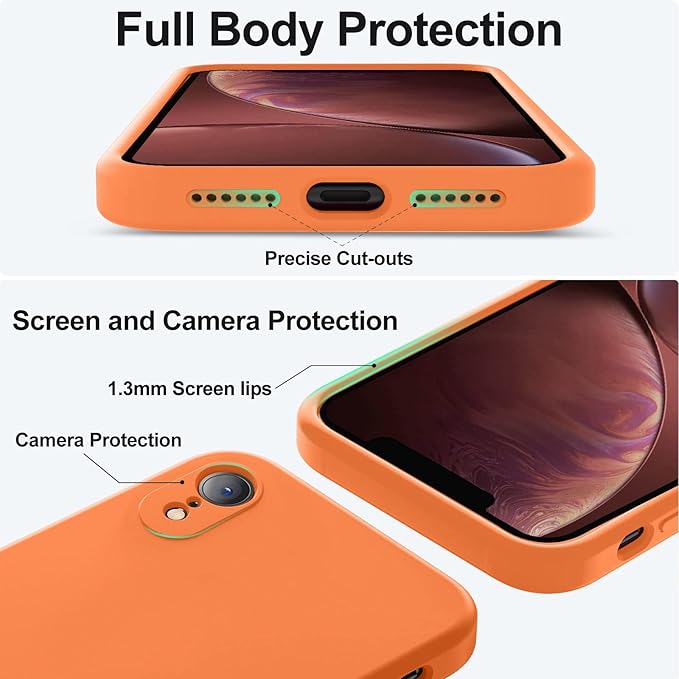 Vooii Compatible with iPhone XR Case, Upgraded Liquid Silicone with [Flat Edges] [Camera Protection] [Soft Anti-Scratch Microfiber Lining] Phone Case for iPhone 10 XR 6.1 inch - Bright Orange