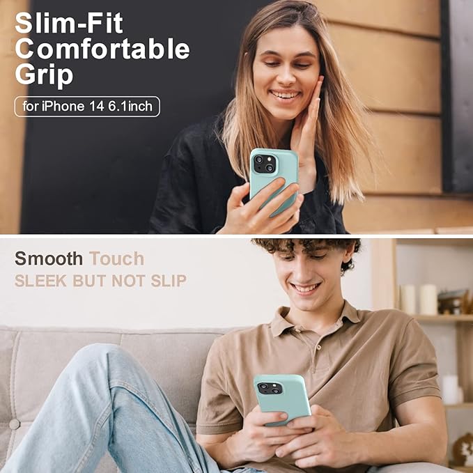 Vooii Compatible with iPhone 14 Case, [Anti-Scratch Microfiber Lining] [Soft Touch Premium Liquid Silicone], Ultra Slim Shockproof Protective Phone Case for iPhone 14 - Mint