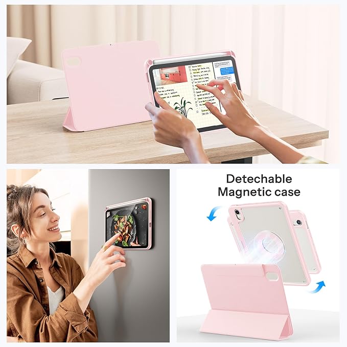 SPARIN Case for iPad mini 7 A17 Pro 2024/iPad Mini 6 2021 8.3 Inch, Detachable Magnetic Cover, Portrait/Landscape Stand with Pencil Holder, Support Auto Wake/Sleep (Pink)