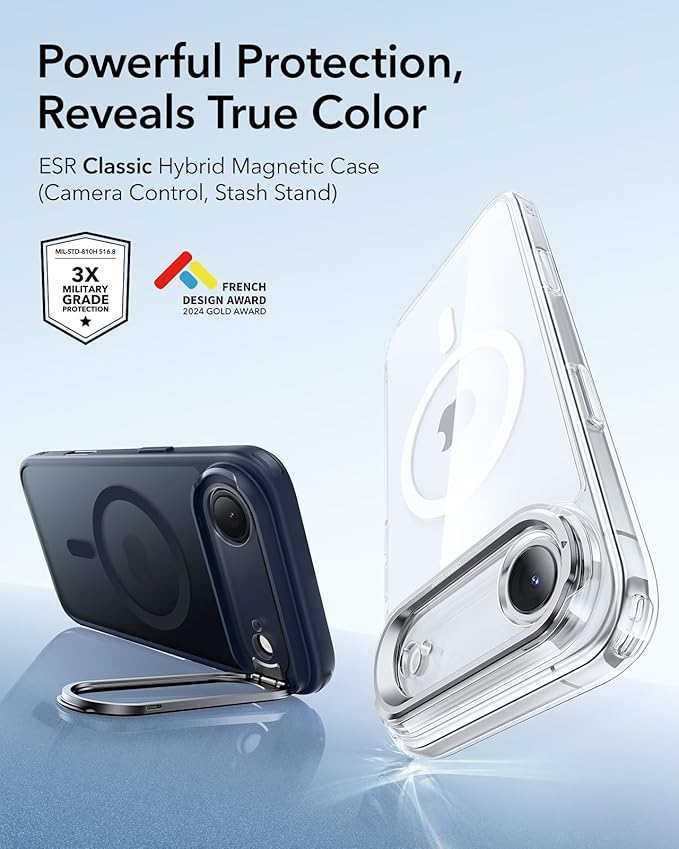 ESR for iPhone Air Case with Stand, Camera Control Cover Compatible with MagSafe, Military-Grade Drop Protection Magnetic Phone Case for iPhone 17 Air Case, Scratch-Resistant Back Cover,Frosted Blue
