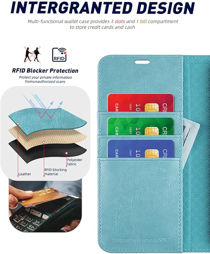 OCASE Compatible with Galaxy S24 5G Wallet Case, PU Leather Flip Folio Case with Card Holders RFID Blocking Kickstand [Shockproof TPU Inner Shell] Phone Cover (2024), Mint Green