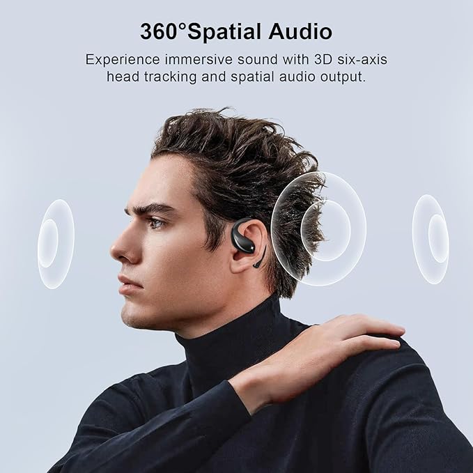 Open Ear Clip Wireless Earbuds Bone Conduction Headphones, Bluetooth 5.4, Open Ear Design, Built-in Mic, IPX5 Waterproof, LED Display Charging Case,Ear Hooks Ear Buds,Design for Running Fitness Black